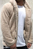 Manteau à capuche , texture shaggy poil long , polaire, chaud, épais, crème - EcoJoy