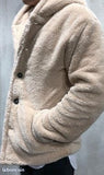 Manteau à capuche , texture shaggy poil long , polaire, chaud, épais, crème