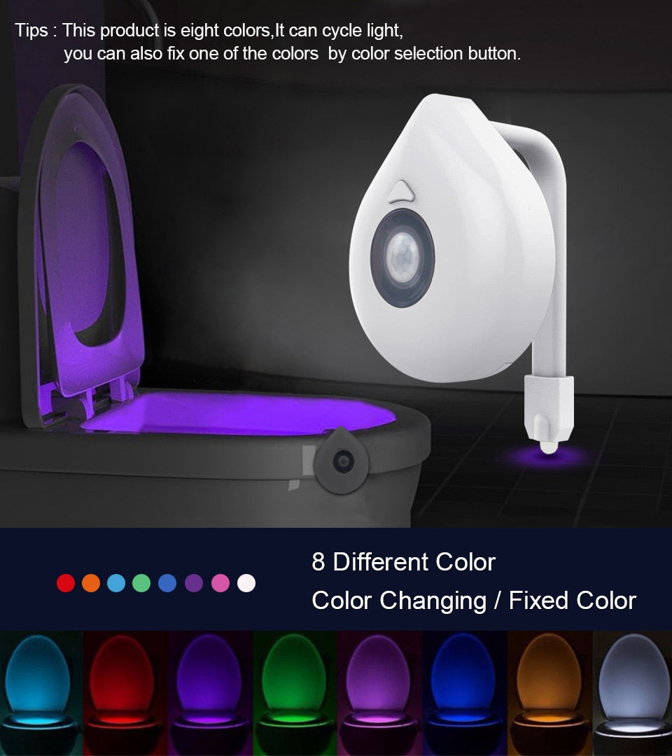 Veilleuse LED cuvette toilette WC détecteur mouvement 8 couleurs