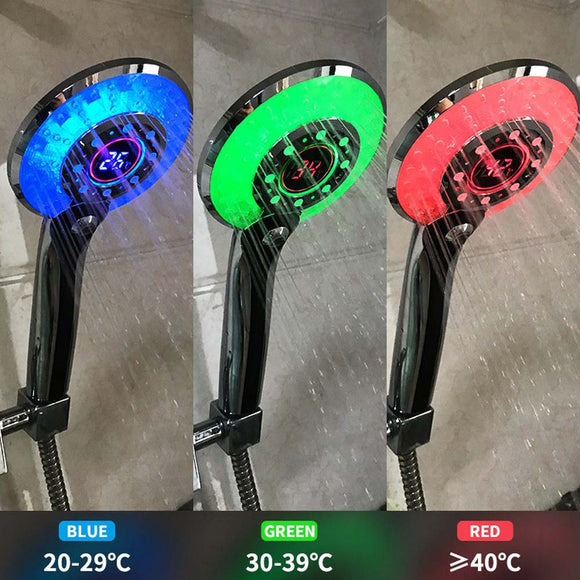 pommeau de douche LED controle de temperature llumiere colorée  pressurisé économie d'eau temperature  numérique   douche à main - EcoJoy