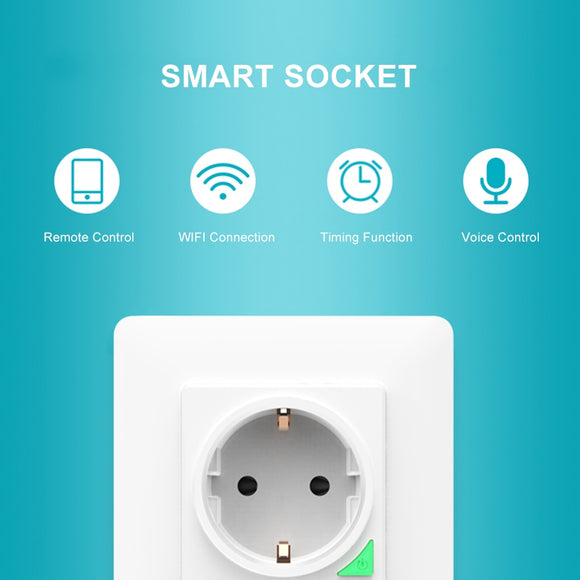 Smart Wall Socket，  Smart APP Voice Remote Control EU 16A Wifi Power Plug Works With Google Home Alexa IFTTT - EcoJoy