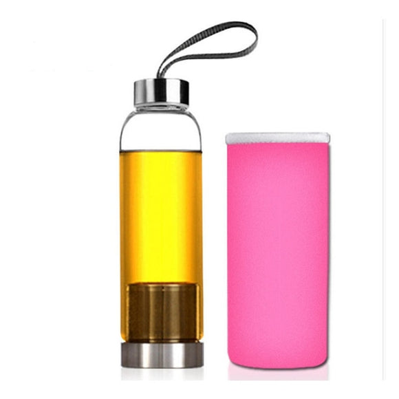 Glass Sport Water Bottle with Tea Filter Infuser Protective Bag 550ml - EcoJoy