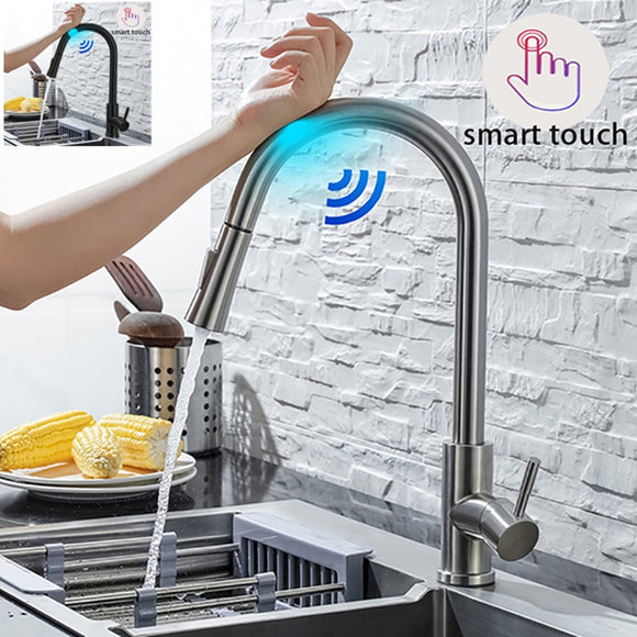 Robinets de cuisine capteur intelligent interrupteur mitigeur intelligent tactile robinet de pulvérisation cuisine pratique évier robinets - EcoJoy